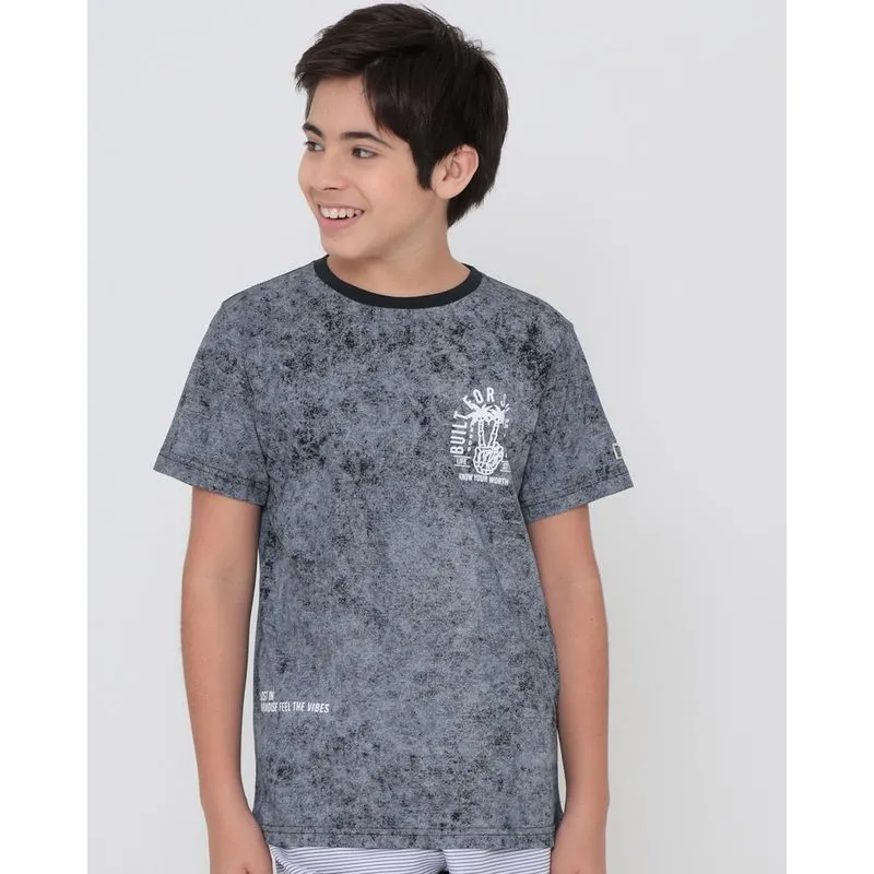 Camiseta Juvenil Estampa Tropical Tie Dye Cinza Escuro 14
