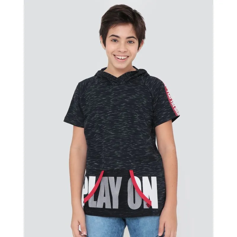 Camiseta Juvenil Com Capuz Mescla Preta 12