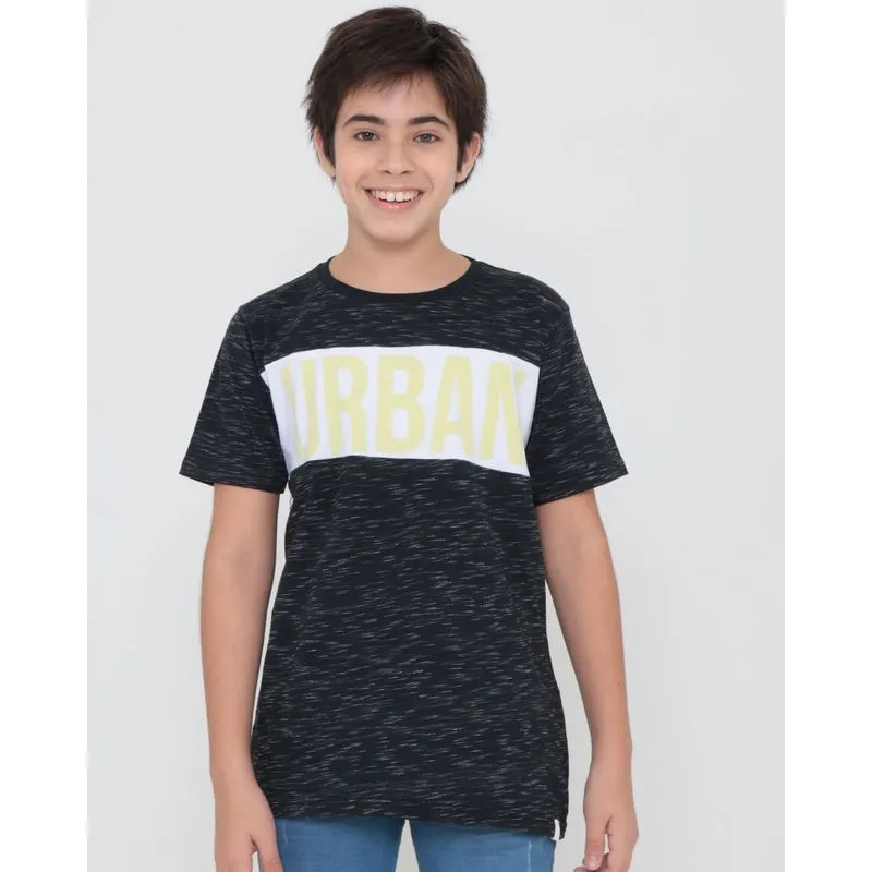 Camiseta Juvenil Manga Curta Recorte Tela Flamê Preta 10