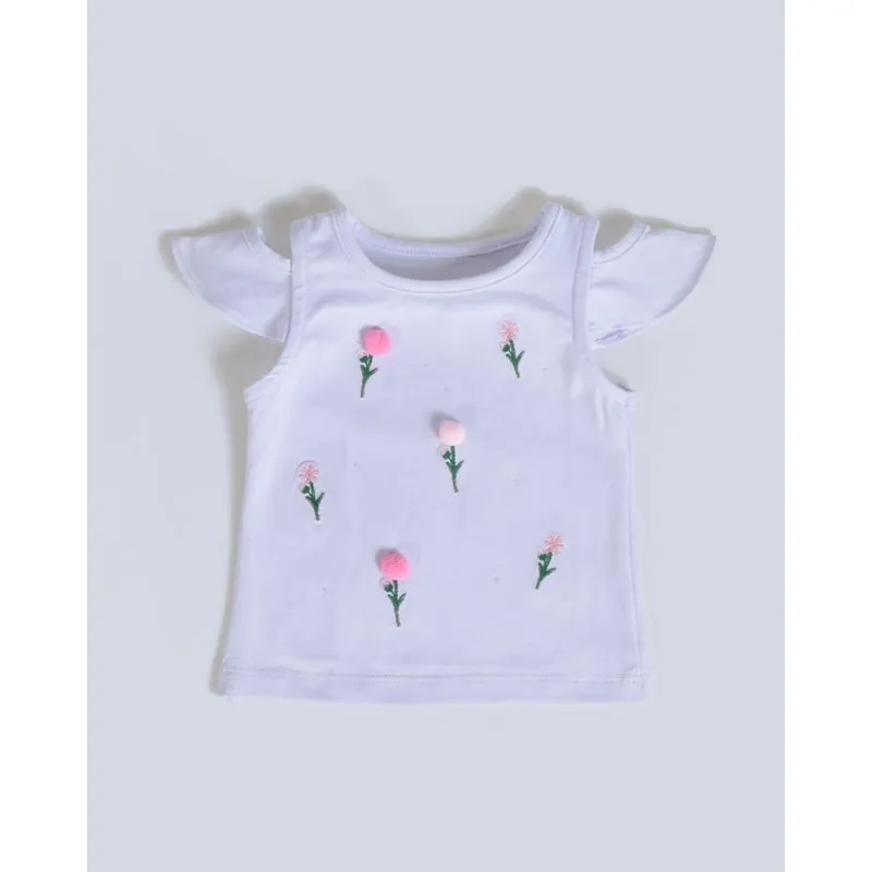Blusa Bebê Open Shoulder Pompons Branca P