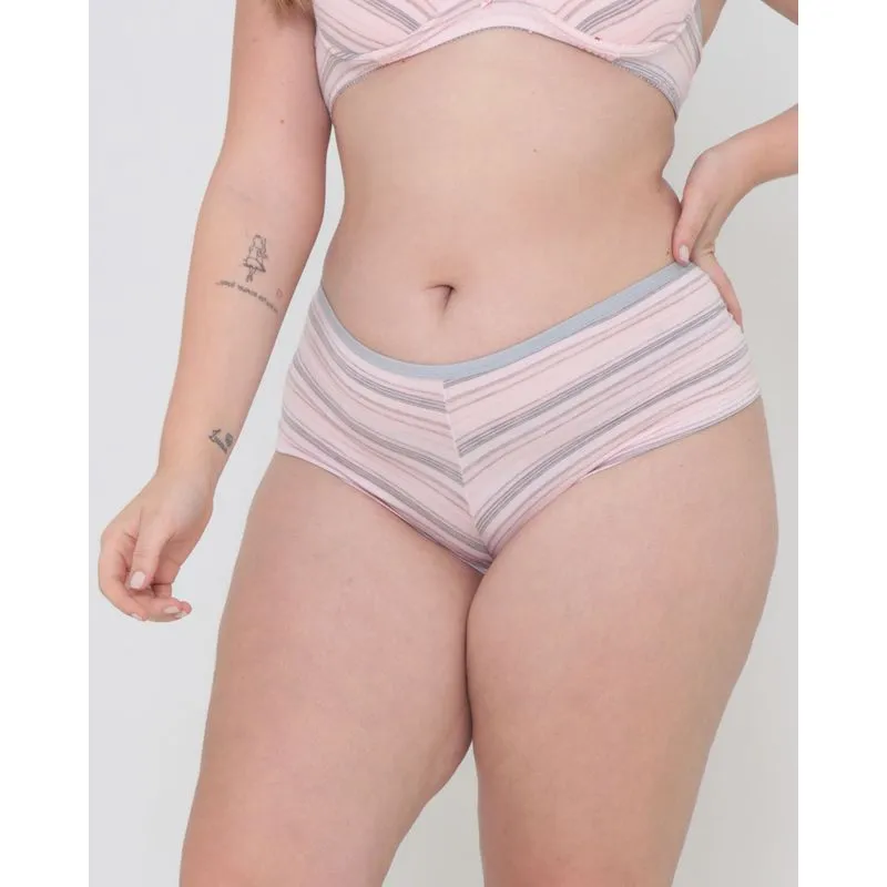 Calcinha Caleçon Plus Size Avulsa Malha Listrada Rosa Claro 52