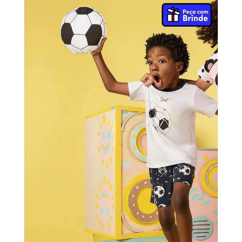 Pijama Infantil Com Brinde Brilha No Escuro Futebol Branco 4