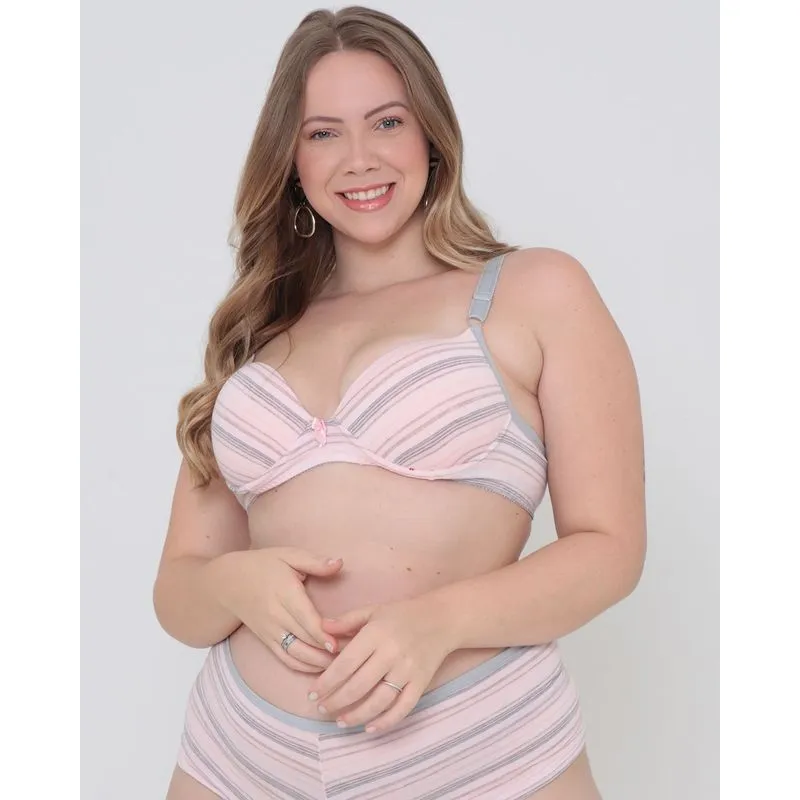 Sutiã Plus Size Feminino Avulso Base Malha Listrado Rosa 50