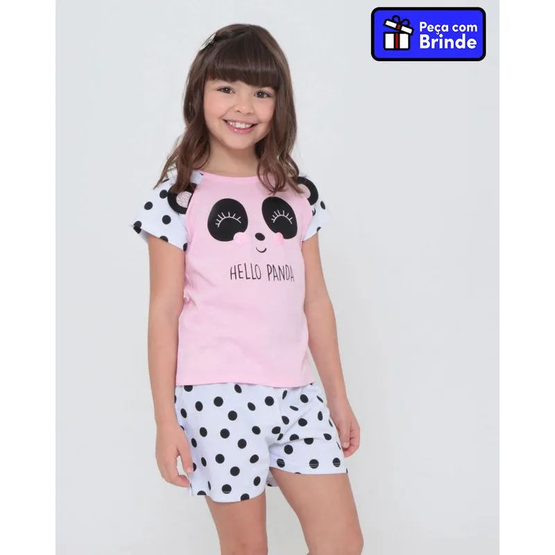 Pijama Infantil Com Brinde Presilha Panda Rosa Claro 6