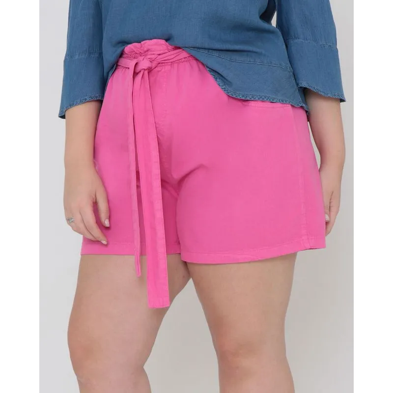 Short Sarja Plus Size Clochard Liso Rosa 46