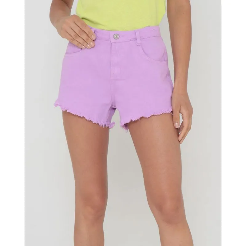 Short Feminino Sarja Barra Desfiada Lilás 40
