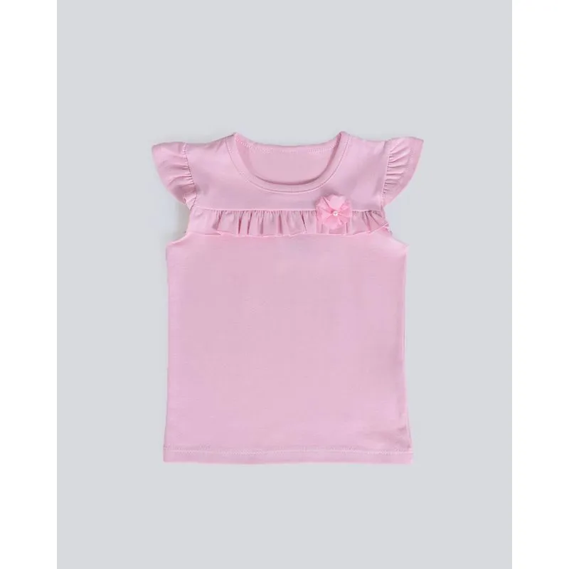 Blusa Bebê Com Babado e Broche Rosa Claro P