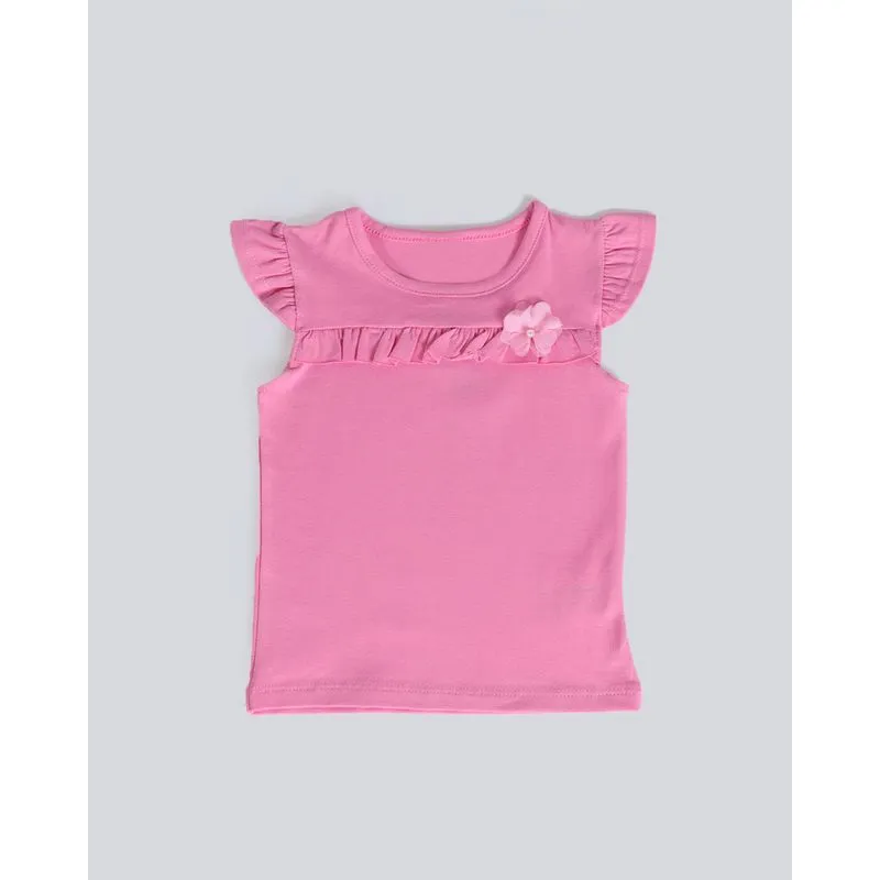 Blusa Bebê Com Babado e Broche Rosa Claro P