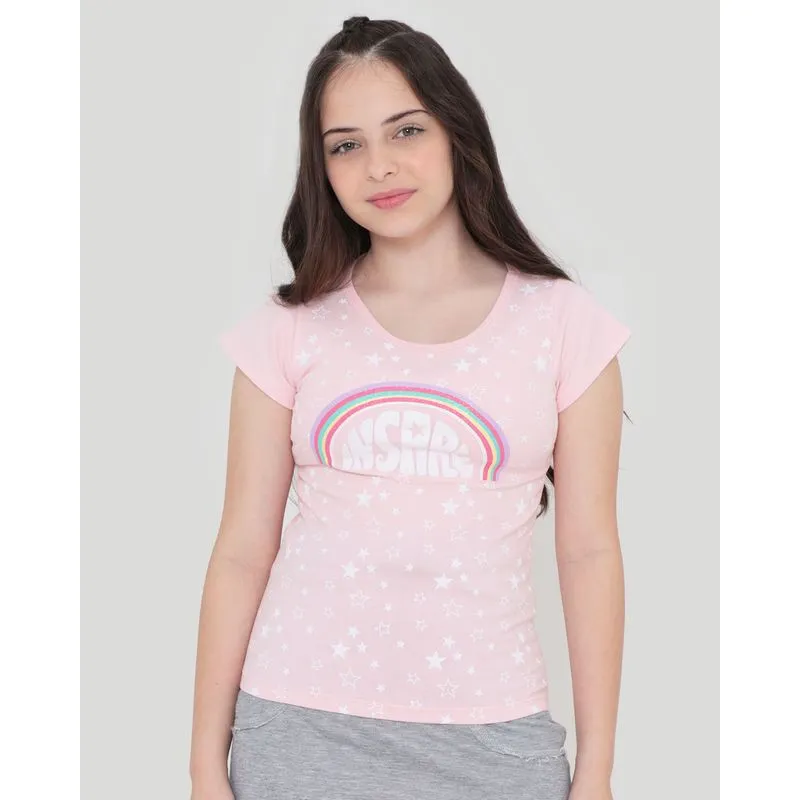 Blusa Juvenil Manga Curta Estampada Rosa Claro 12