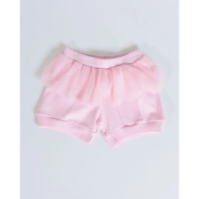 Short Bebê Com Tule e Glitter Liso Rosa Claro G