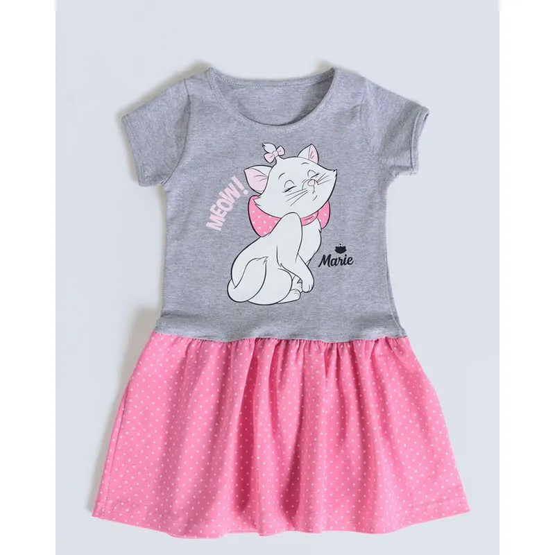 Vestido Bebê Poá Estampa Gata Marie Disney Cinza 3