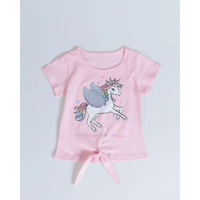 Blusa Bebê Estampa Unicórnio Paetês Reversível Rosa Claro 2