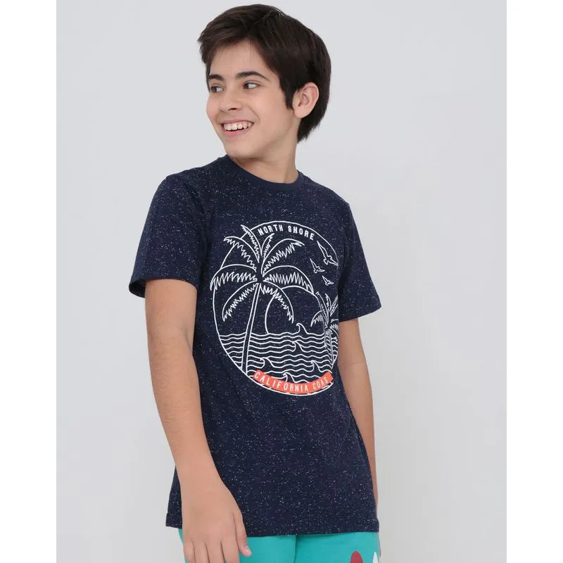 Camiseta Juvenil Botonê Estampa Tropical Azul Marinho 14
