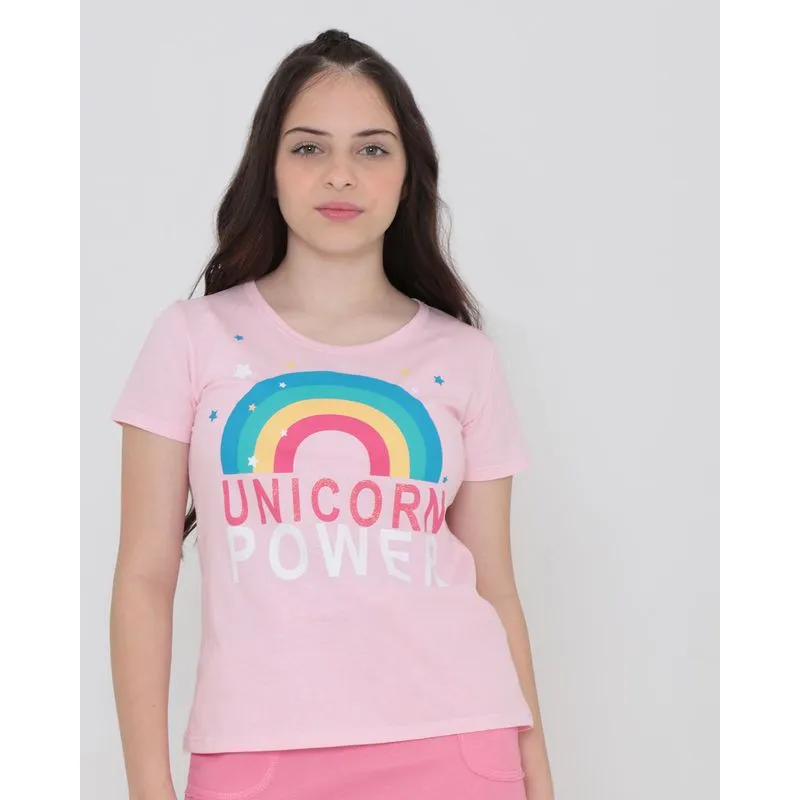 Blusa Juvenil Estampa Arco-Íris Rosa 12
