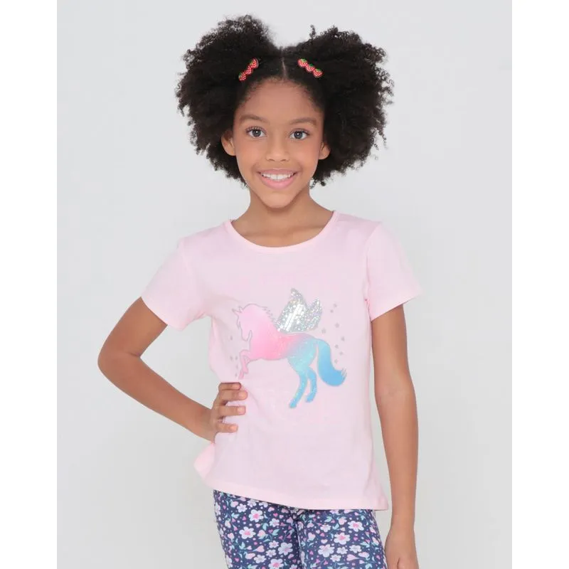 Blusa Infantil Estampa Unicórnio Rosa Claro 8