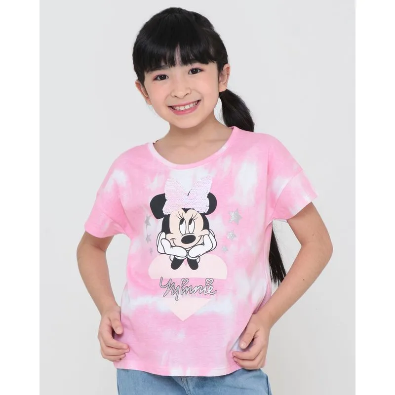 Blusa Infantil Tie Dye Paetês Minnie Disney Rosa 6