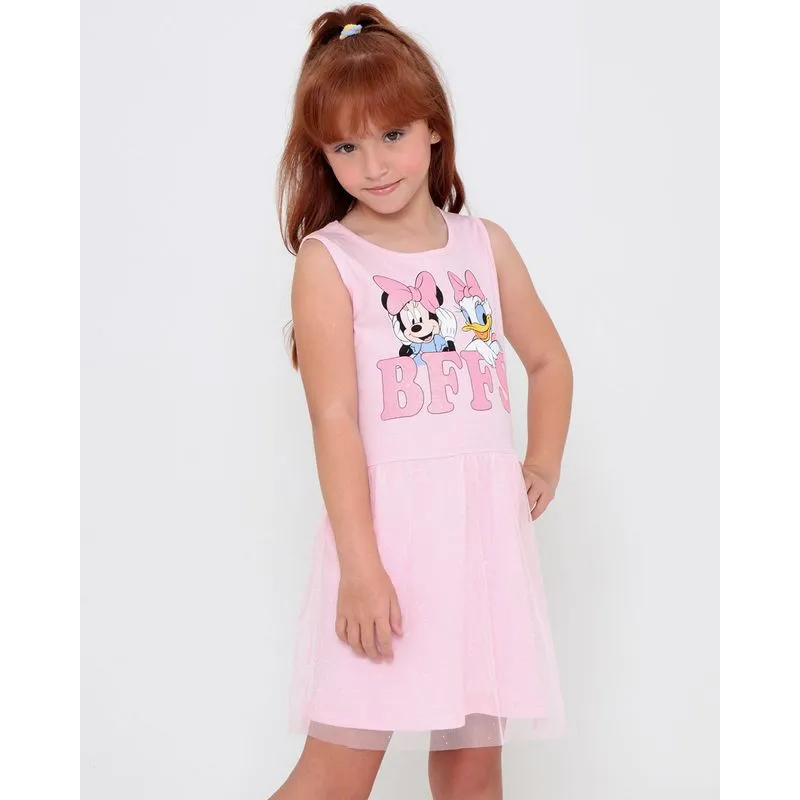 Vestido Infantil Tule Minnie e Margarida Disney Rosa Claro 8