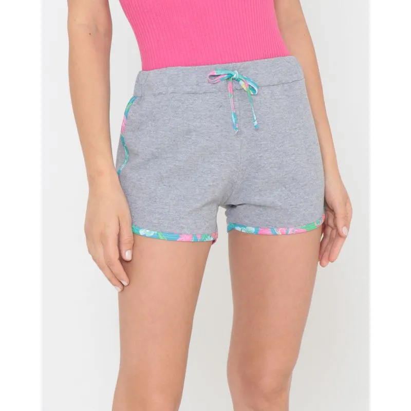 Short Moletinho Feminino Boxer Com Viés Estampado Cinza P