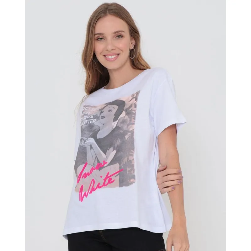 Camiseta Feminina Algodão Disney Branca de Neve Branca P
