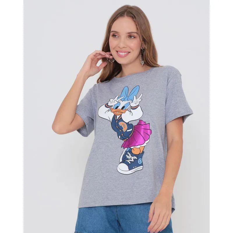 Camiseta Feminina Disney Margarida Manga Curta Cinza GG