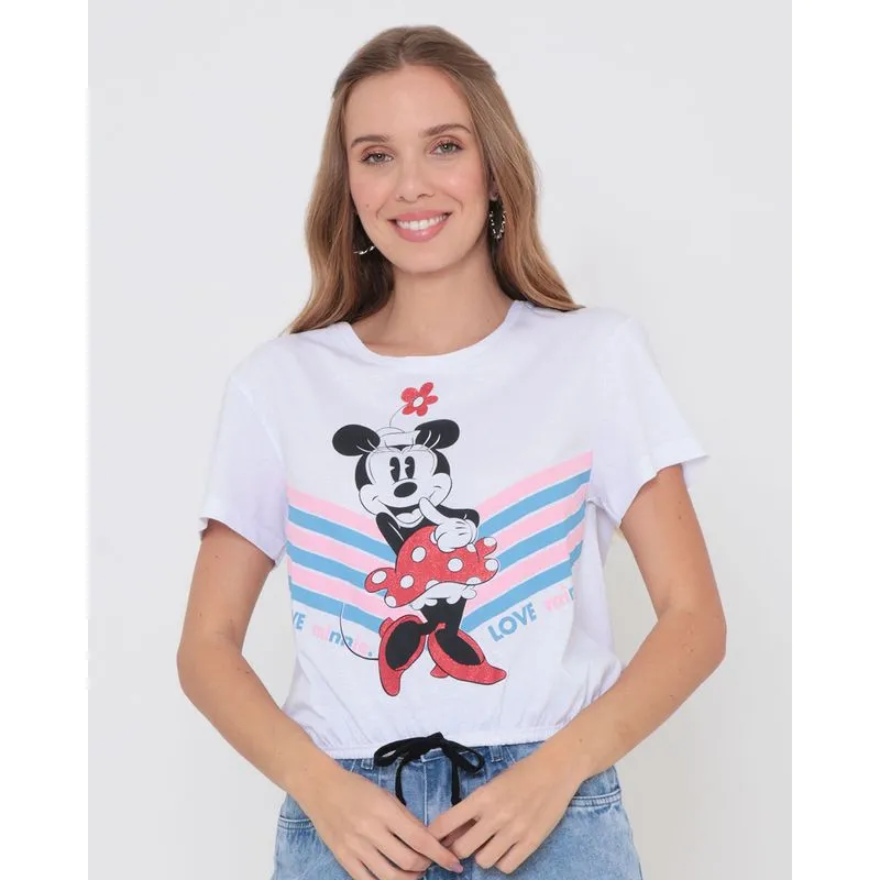 Blusa Cropped Elástico Minnie Mouse Disney Branca P