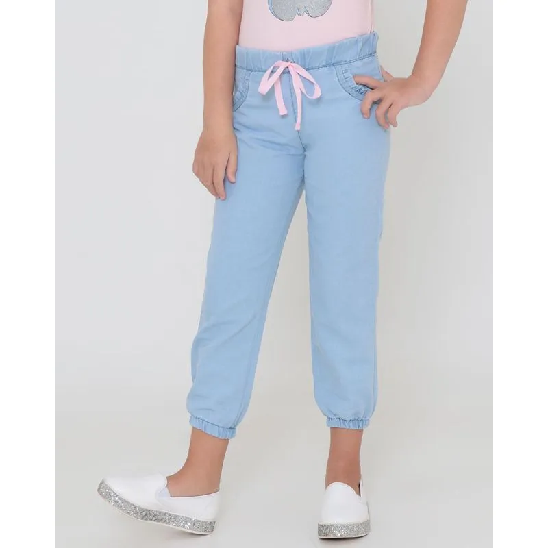 Calça Infantil Cambraia Jogger Azul Claro 4
