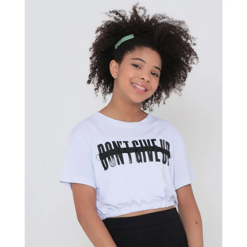Blusa Juvenil Cropped Manga Curta Malha Branca 10