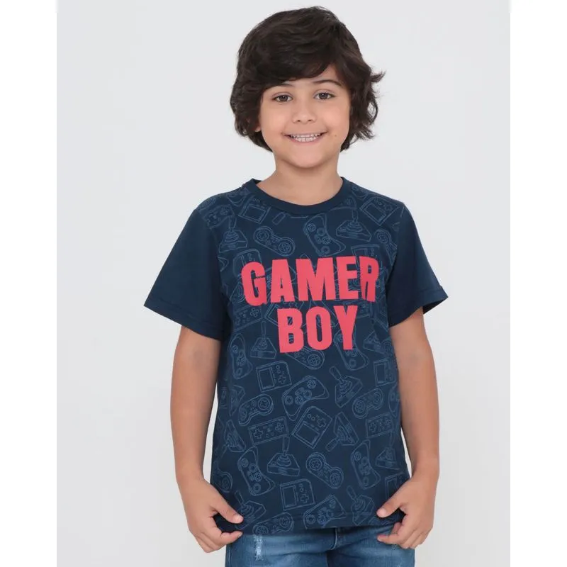 Camiseta Infantil Estampa Gamer Boy Azul Marinho 6