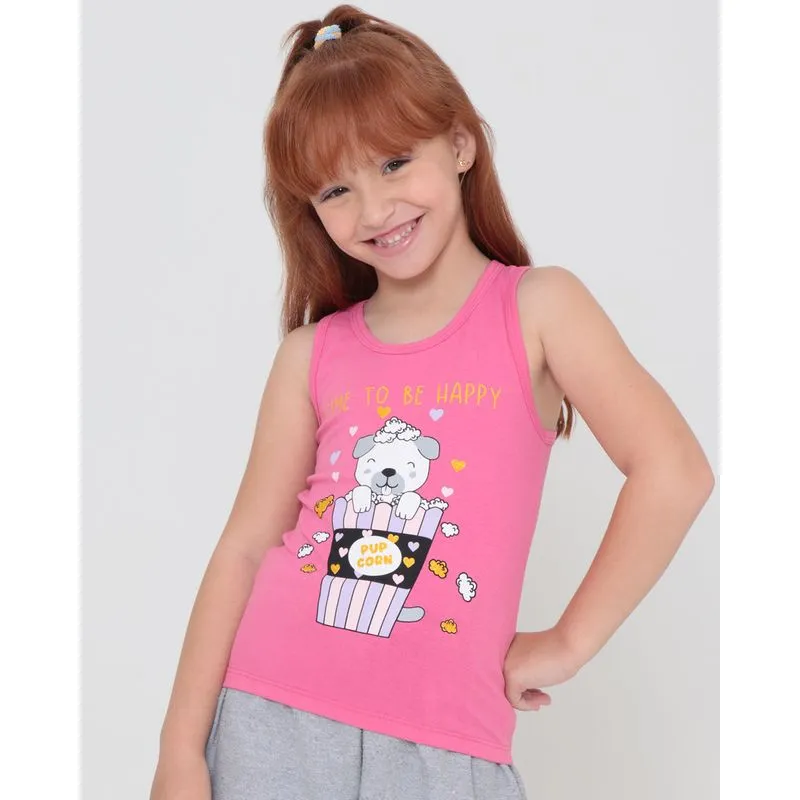 Regata Infantil Estampa Pipoca Glitter Rosa 4