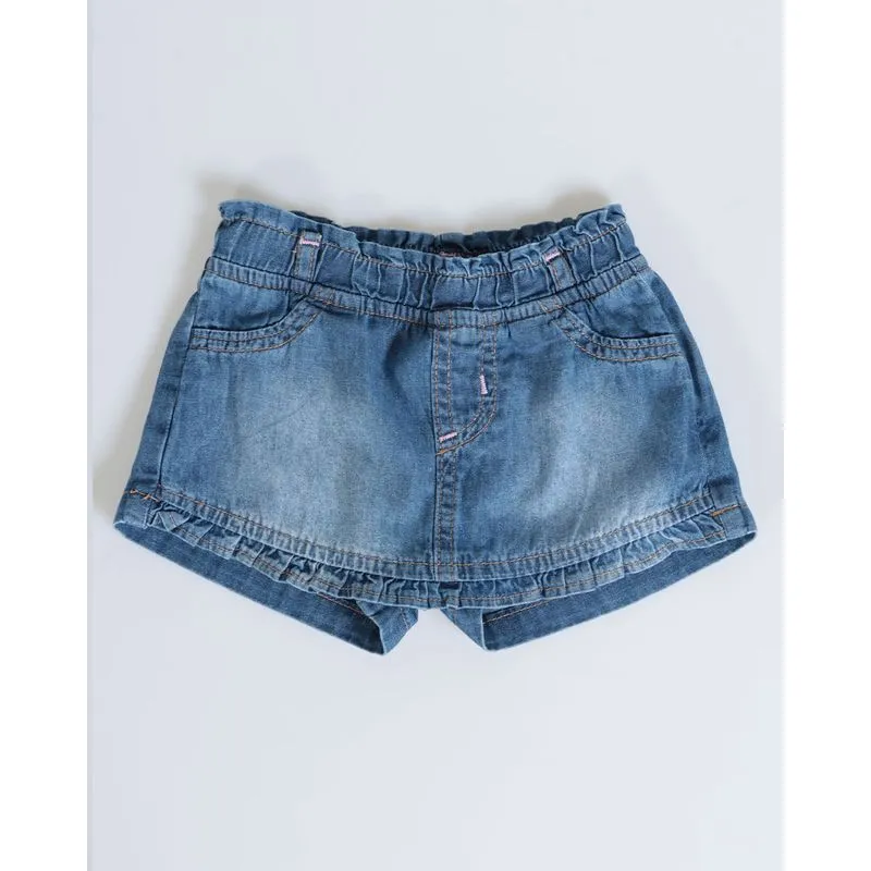 Short Saia Bebê Jeans Babados Azul 3