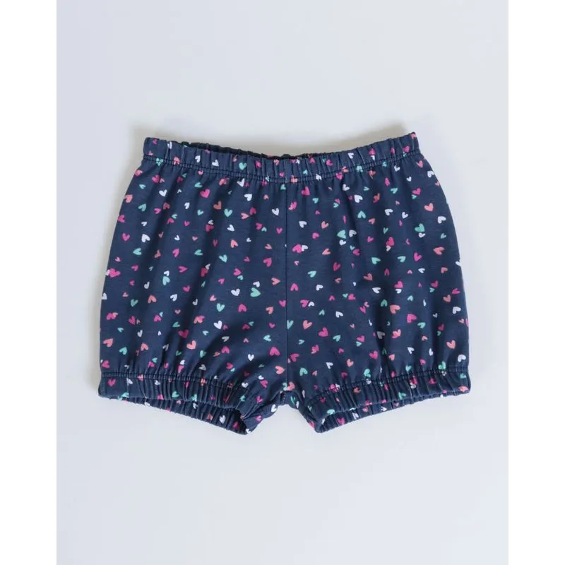Short Bebê Elástico Estampado Corações Azul Marinho 2
