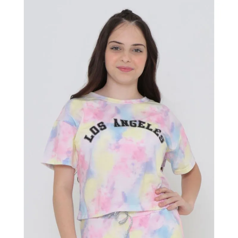 Blusa Juvenil Estampa Los Angeles Tie Dye Rosa 14