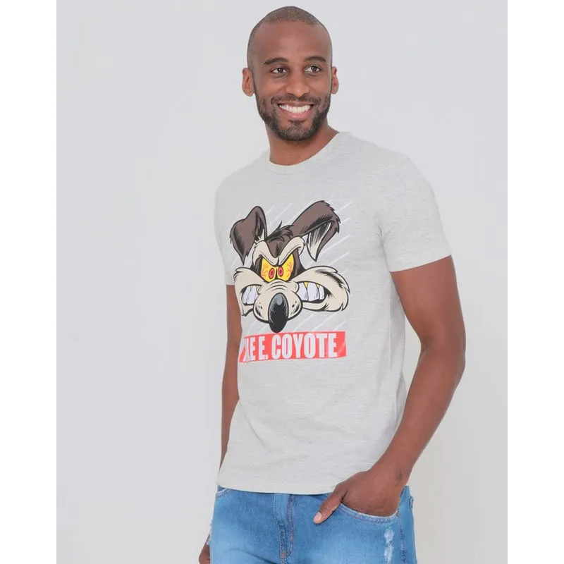 Camiseta Estampa Coiote Looney Tunes Mescla Cinza Claro G