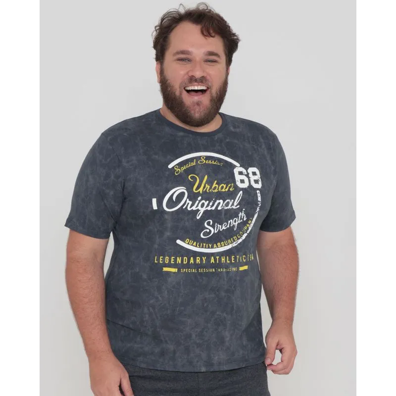 Camiseta Plus Size Marmorizada Manga Curta Mescla Cinza G1