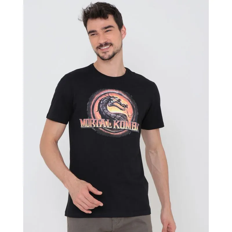 Camiseta Manga Curta Estampa Mortal Kombat Preta P