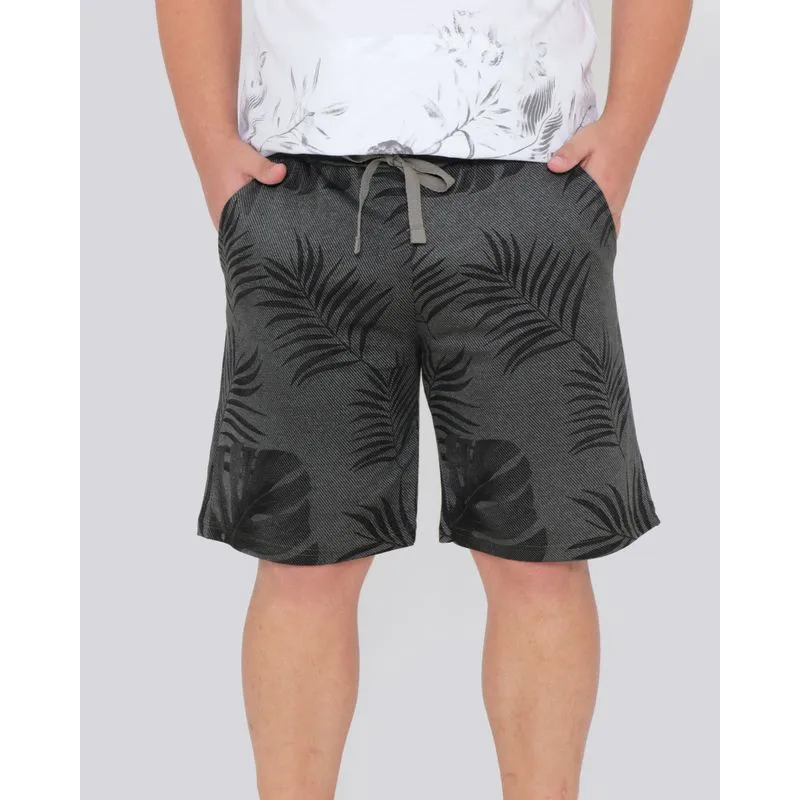 Bermuda Masculina Plus Size Moletom Floral Verde Escuro G3