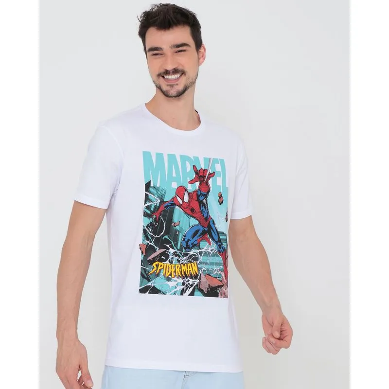 Camiseta Masculina Algodão Marvel Homem-Aranha Branco G