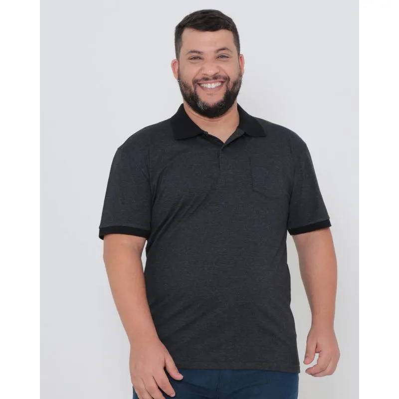 Polo Piquet Masculina Plus Size Preta G2