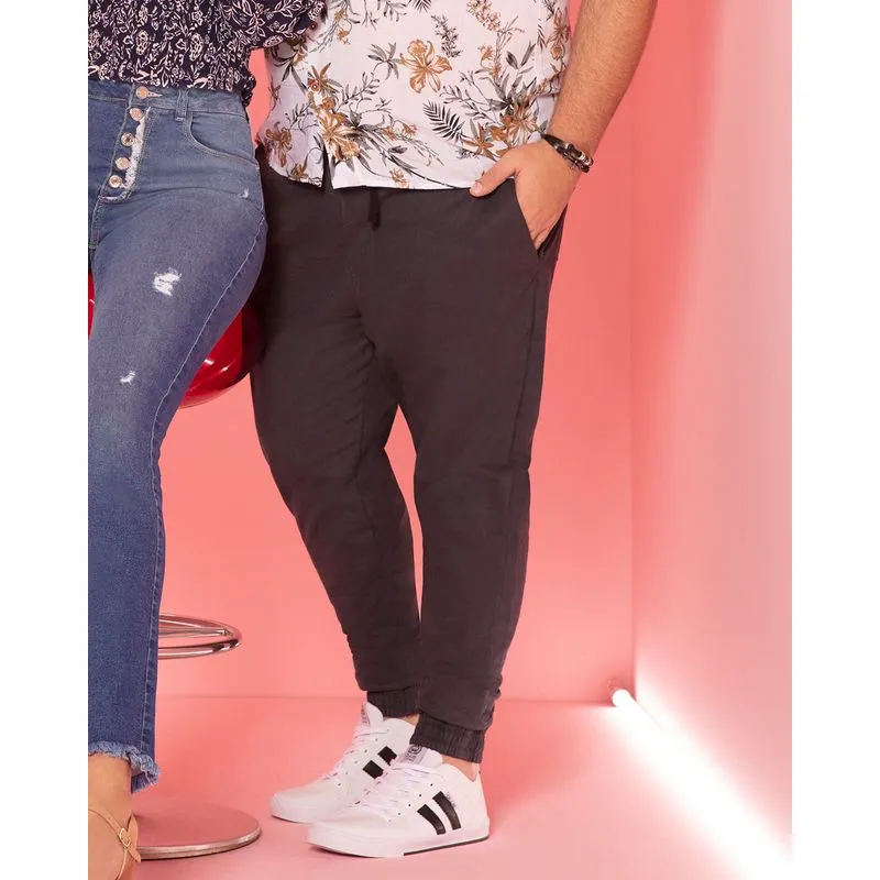 Calça Sarja Masculina Plus Size Jogger Preta 56
