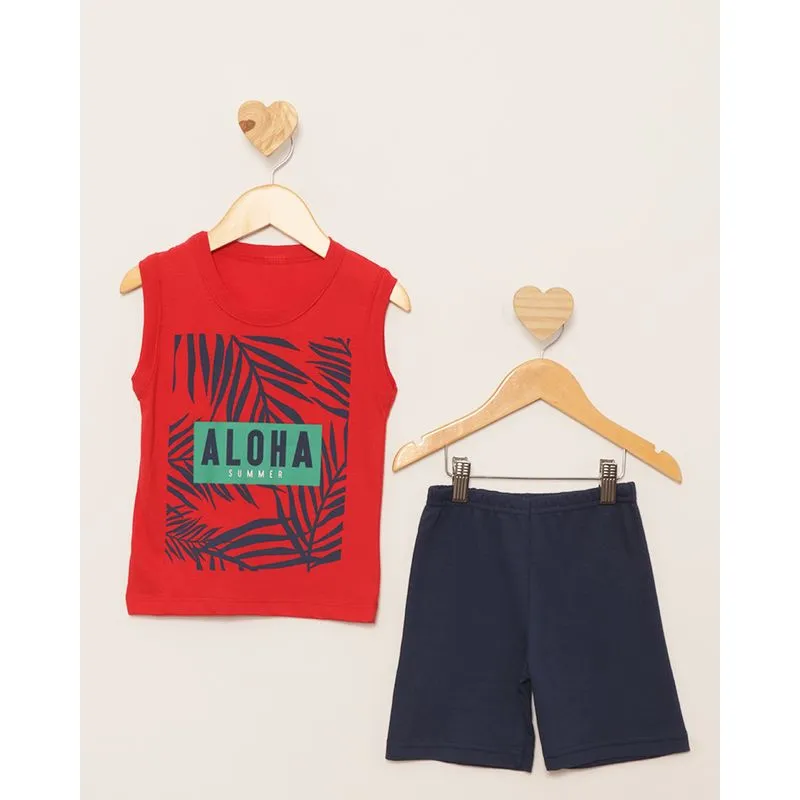 Conjunto Bebê Regata e Bermuda Estampado Vermelho 1