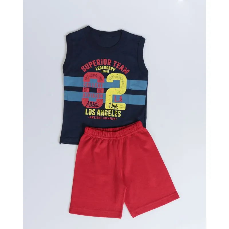 Conjunto Bebê Regata e Bermuda Estampado Azul Marinho 1