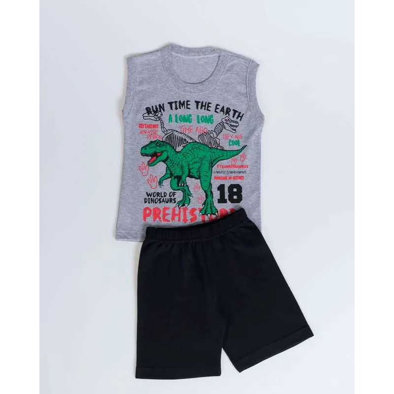 Conjunto Bebê Regata e Bermuda Estampado Mescla Cinza 2