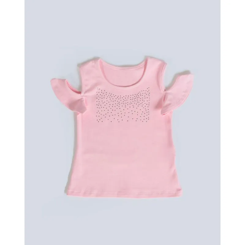 Blusa Bebê Open Shoulder Estampa Strass Rosa Claro 3