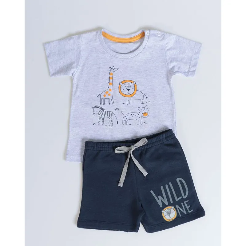 Conjunto Bebê Estampa Bichos Cinza M
