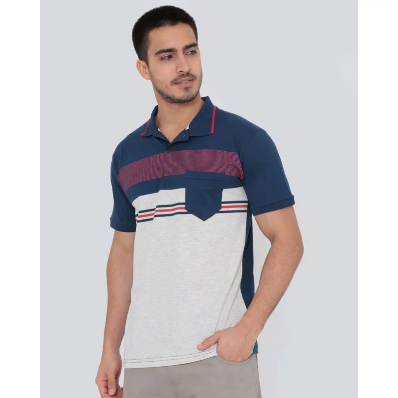 Polo Masculina Estampa Listras Bolso Azul Marinho G