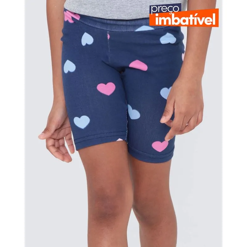 Bermuda Infantil Estampa de Corações Azul Marinho 4