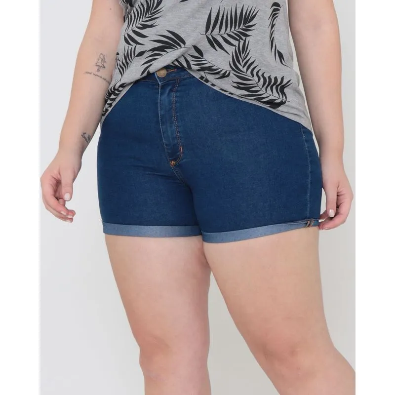 Short Jeans Plus Size Reto Liso Azul Escuro 50