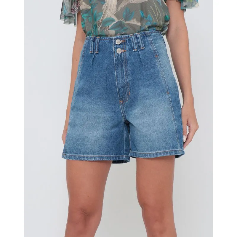 Short Jeans Cintura Alta Reto Denim Azul 48