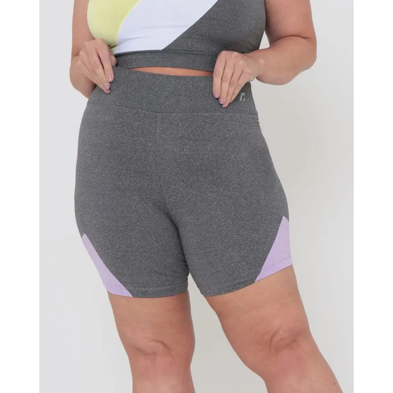 Bermuda Feminina Fitness Plus Size Com Recortes Mescla Fitter Cinza G1