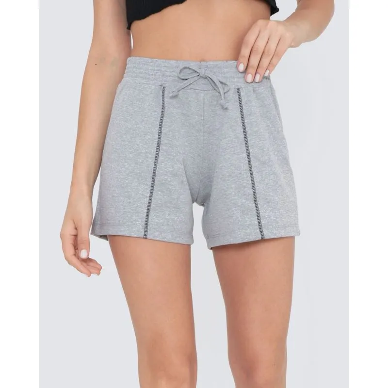 Short Moletinho Feminino Costura Frontal Cinza G